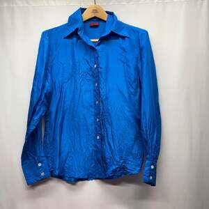 Royal Silk Vibrant Blue Button-Down 100% Silk Shirt Women’s M